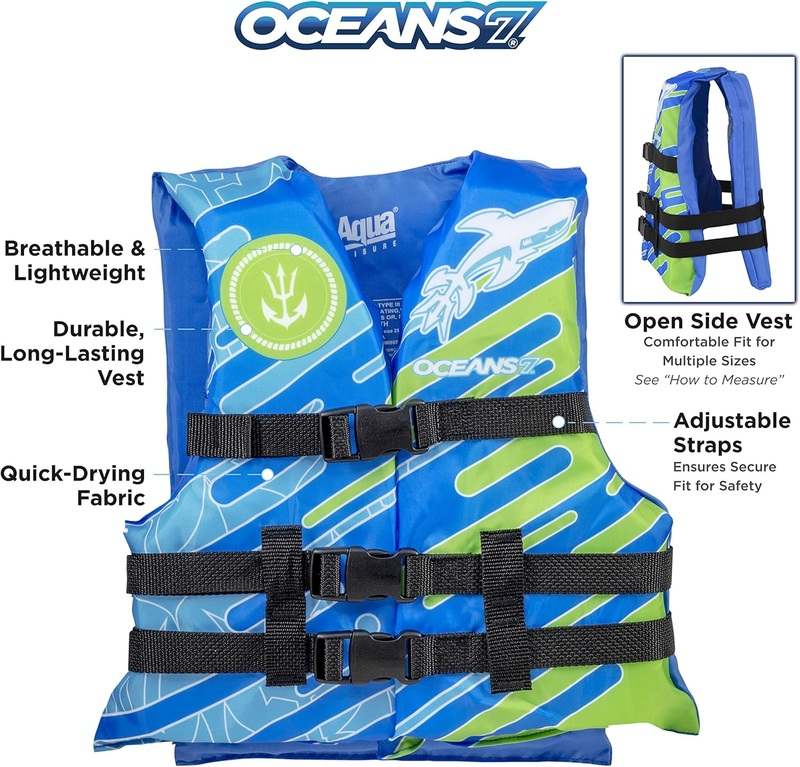New Oceans 7 US Coast Guard Approved Life Jacket (Blue/White – Youth) - Kidsy