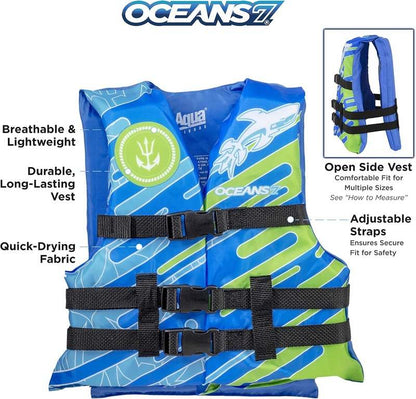 New Oceans 7 US Coast Guard Approved Life Jacket (Blue/White – Youth) - Kidsy