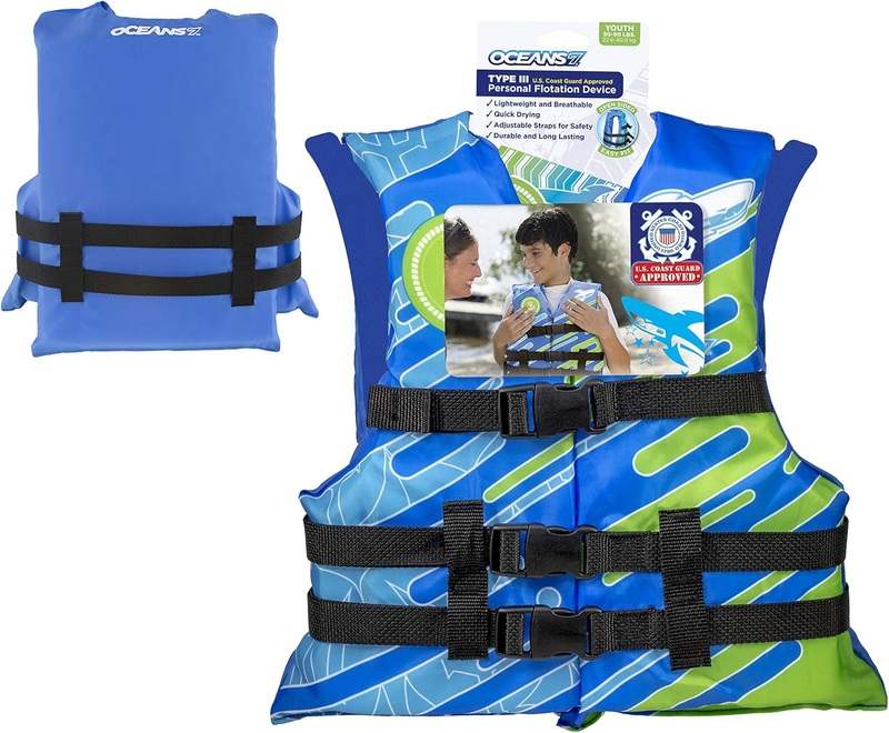 New Oceans 7 US Coast Guard Approved Life Jacket (Blue/White – Youth) - Kidsy