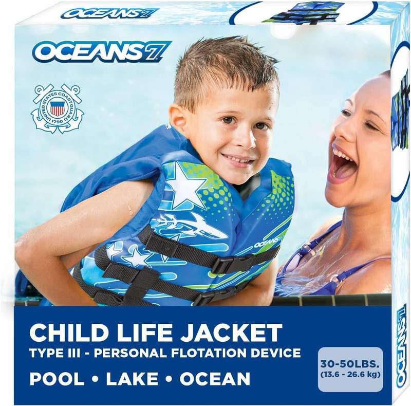 New Oceans 7 US Coast Guard Approved Life Jacket for Infant Kids Youth Type II & III(Blue/White - Childs) - Kidsy