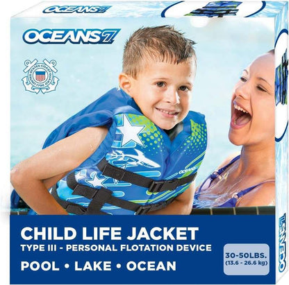 New Oceans 7 US Coast Guard Approved Life Jacket for Infant Kids Youth Type II & III(Blue/White - Childs) - Kidsy