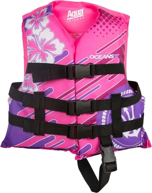 New Oceans 7 US Coast Guard Approved Life Jacket (Pink/Berry – 30 - 50lbs) - Kidsy