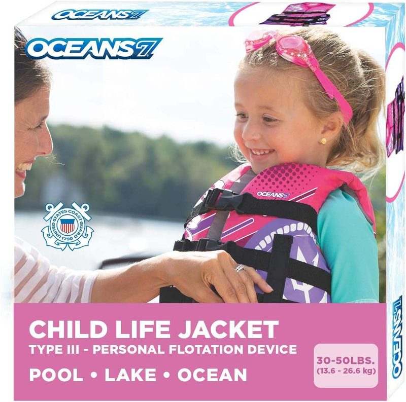 New Oceans 7 US Coast Guard Approved Life Jacket (Pink/Berry – 30 - 50lbs) - Kidsy