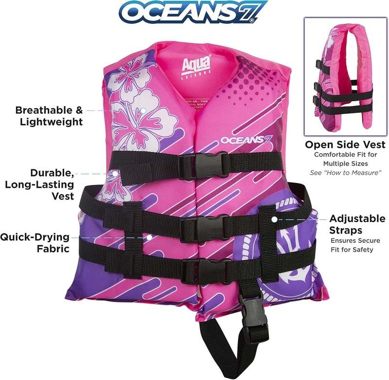 New Oceans 7 US Coast Guard Approved Life Jacket (Pink/Berry – 30 - 50lbs) - Kidsy