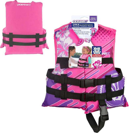 New Oceans 7 US Coast Guard Approved Life Jacket (Pink/Berry – 30 - 50lbs) - Kidsy