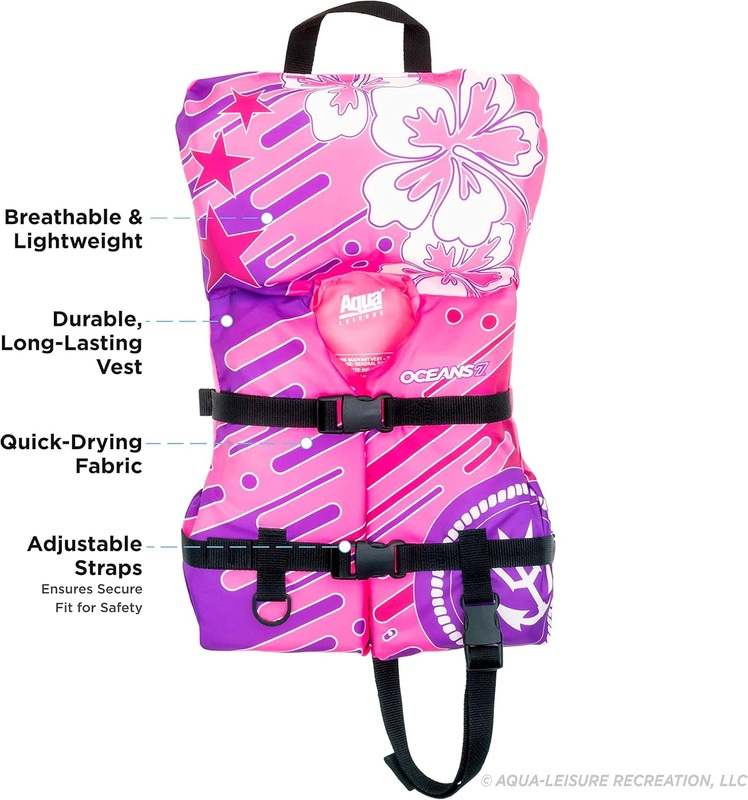 New Oceans 7 USCG Approved Life Jacket Vest (Infant, Pink/Berry) - Kidsy