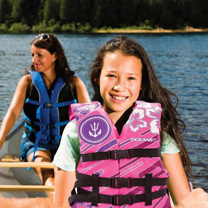 New Oceans 7 USCG Approved Youth Life Jacket (Pink/Berry: 50 - 90 lbs) - Kidsy