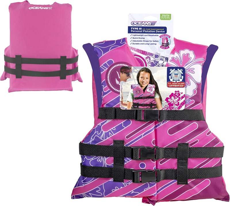 New Oceans 7 USCG Approved Youth Life Jacket (Pink/Berry: 50 - 90 lbs) - Kidsy
