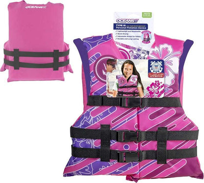 New Oceans 7 USCG Approved Youth Life Jacket (Pink/Berry: 50 - 90 lbs) - Kidsy