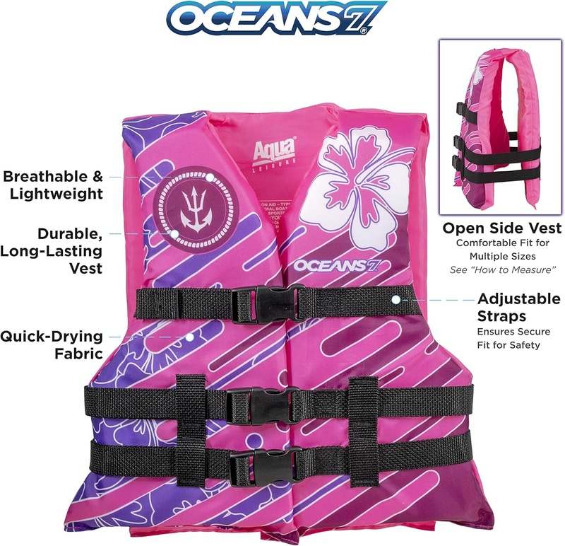 New Oceans 7 USCG Approved Youth Life Jacket (Pink/Berry: 50 - 90 lbs) - Kidsy