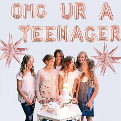 New OMG Ur A Teenager Foil Balloon Banner (Rose Gold) - Kidsy