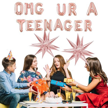 New OMG Ur A Teenager Foil Balloon Banner (Rose Gold) - Kidsy