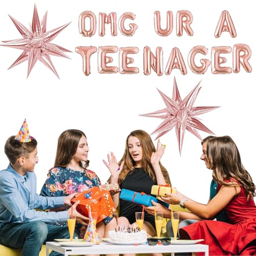 New OMG Ur A Teenager Foil Balloon Banner (Rose Gold) - Kidsy