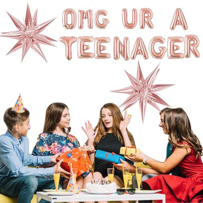 New OMG Ur A Teenager Foil Balloon Banner (Rose Gold) - Kidsy