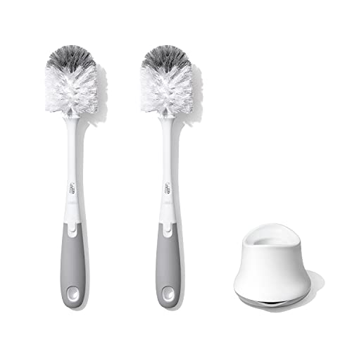 New OXO Tot Bottle Brush with Nipple Cleaner and Stand 2 - Pack (Gray) - Kidsy