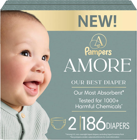 New Pampers Amore Diapers Size 2 (186 Count) - Kidsy