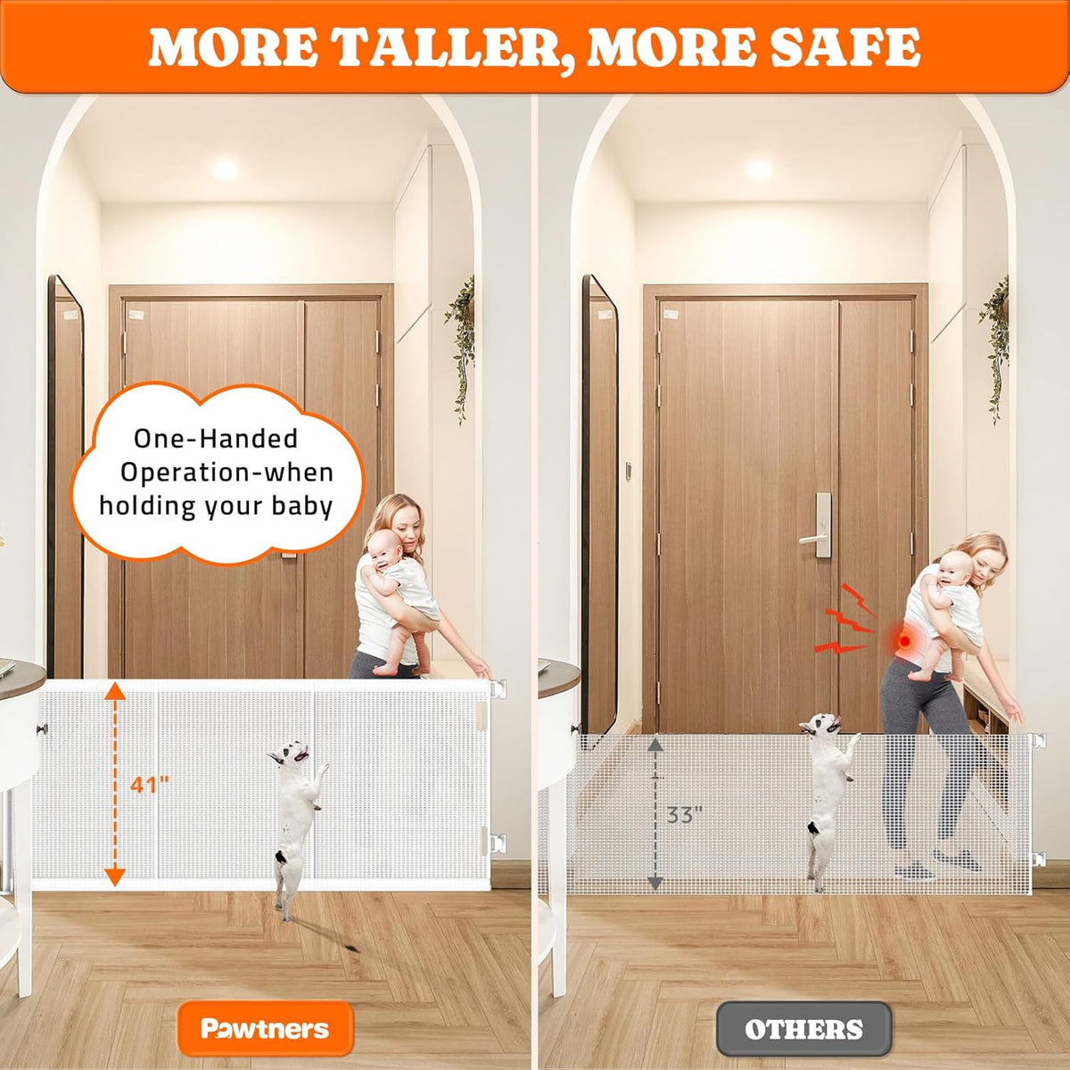 New Pawtners Retractable Baby Gate Extra Wide, 41" Tall Extends up to 71" Wide (White) - Kidsy