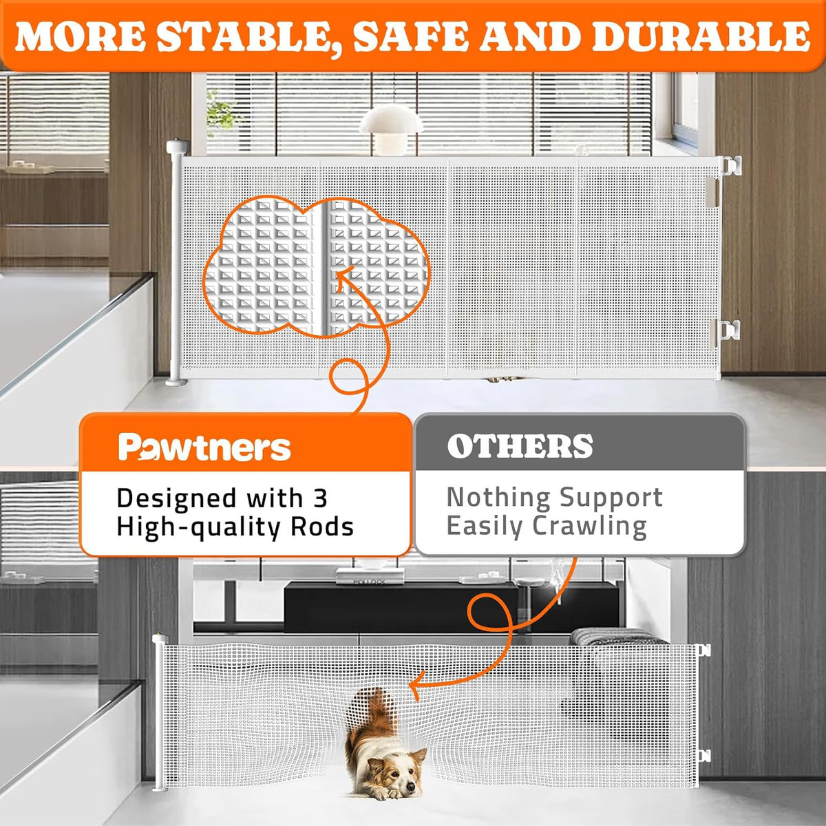 New Pawtners Retractable Baby Gate Extra Wide, 41" Tall Extends up to 71" Wide (White) - Kidsy