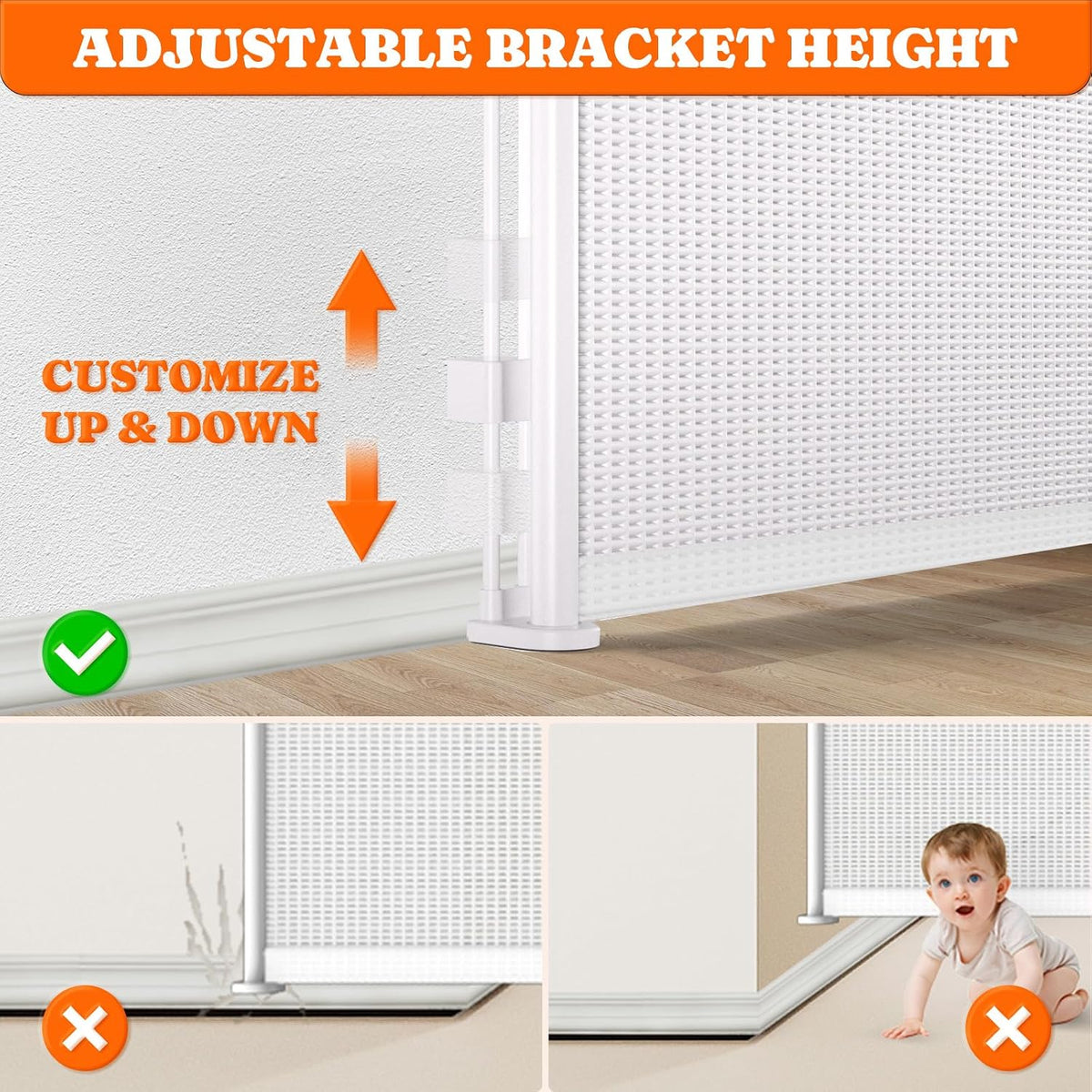 New Pawtners Retractable Baby Gate Extra Wide, 41" Tall Extends up to 71" Wide (White) - Kidsy
