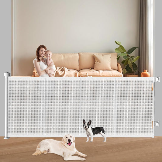 New Pawtners Retractable Baby Gate Extra Wide, 41" Tall Extends up to 71" Wide (White) - Kidsy