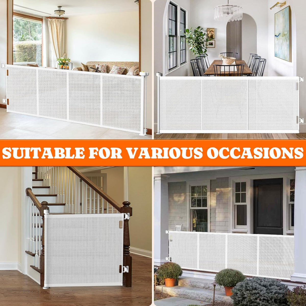 New Pawtners Retractable Baby Gate Extra Wide, 41" Tall Extends up to 71" Wide (White) - Kidsy
