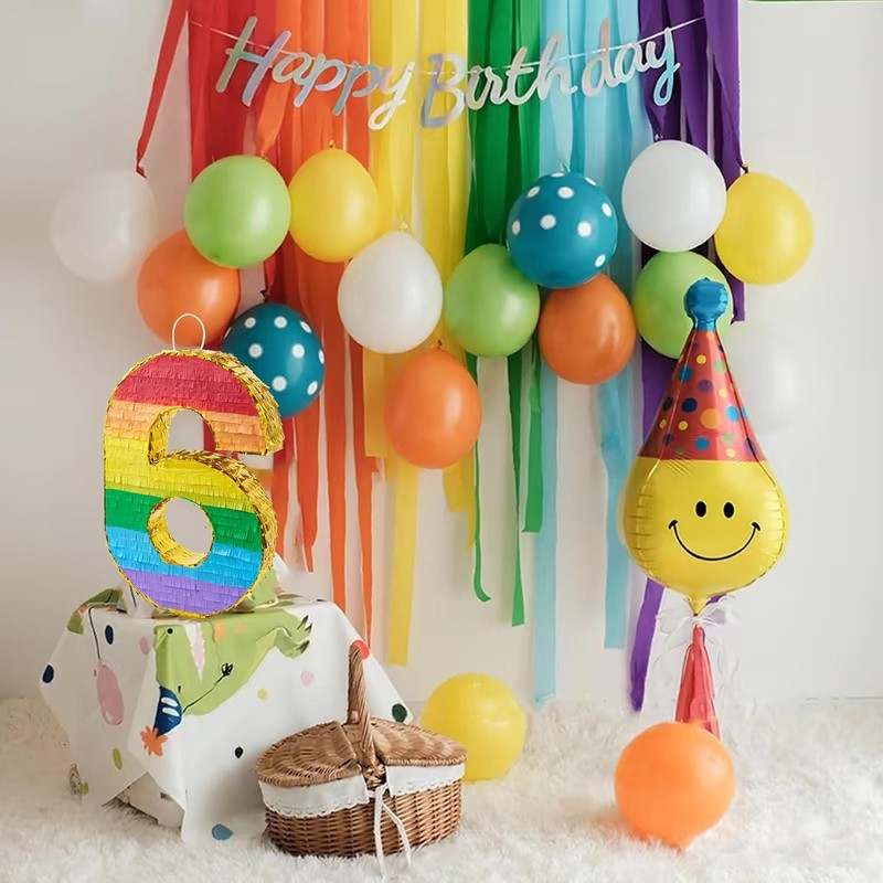 New PCFING 20 Inch Number 6 Piñata Rainbow with 30 Inch Piñata Stick Blindfold Confetti - Kidsy