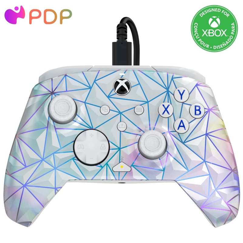 New PDP Gaming REMATCH Enhanced Wired Controller, Silver, Frosted Diamond - Kidsy
