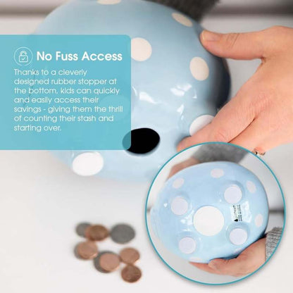 New Pearhead Large Ceramic Piggy Bank (Blue Polka Dots) - Kidsy
