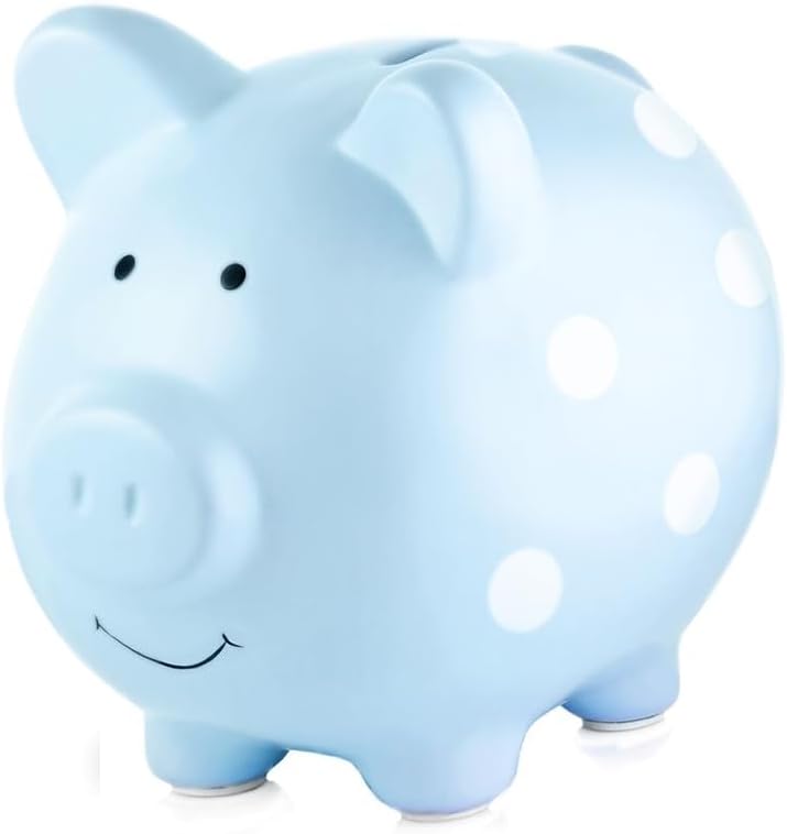 New Pearhead Large Ceramic Piggy Bank (Blue Polka Dots) - Kidsy