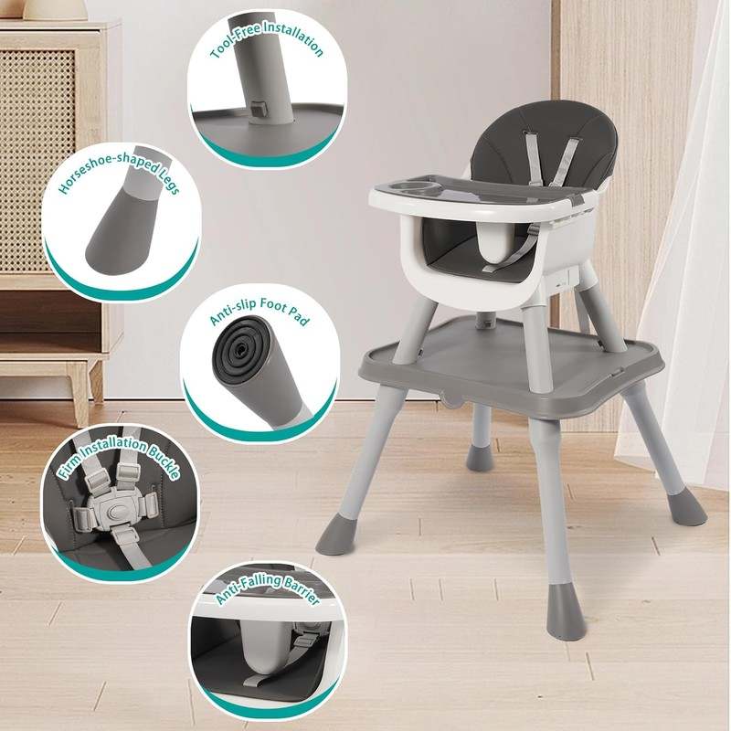 New Peekabu Convertible Baby 6 - in - 1 High Chair (Gray) - Kidsy
