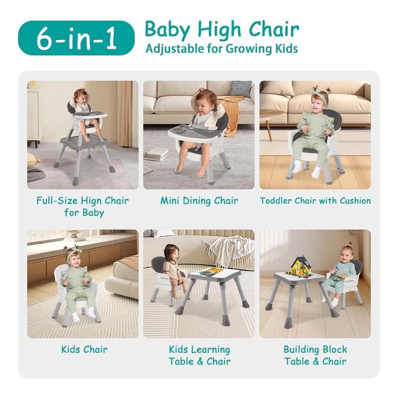 New Peekabu Convertible Baby 6 - in - 1 High Chair (Gray) - Kidsy