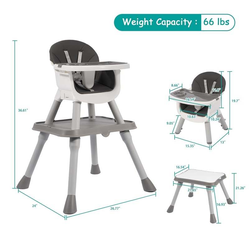 New Peekabu Convertible Baby 6 - in - 1 High Chair (Gray) - Kidsy