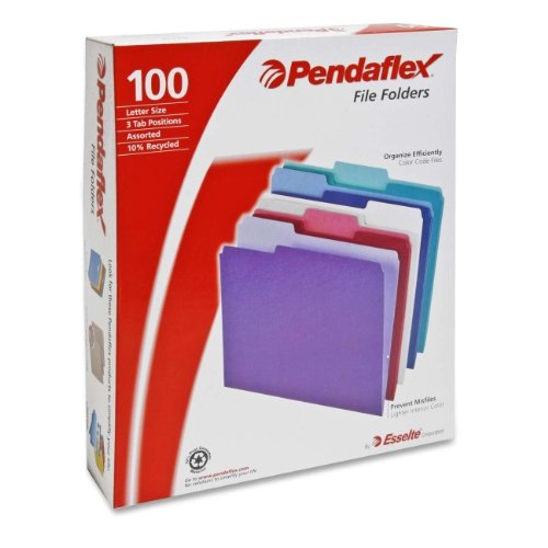 New Pendaflex Two Tone Color File Folders, Letter Size (Teal, Violet, Gray, Navy and Burgundy), 1/3 - Cut Tabs, 100/Box, (02315) - Kidsy