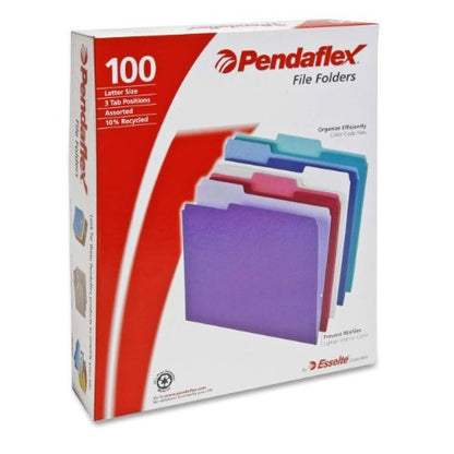 New Pendaflex Two Tone Color File Folders, Letter Size (Teal, Violet, Gray, Navy and Burgundy), 1/3 - Cut Tabs, 100/Box, (02315) - Kidsy