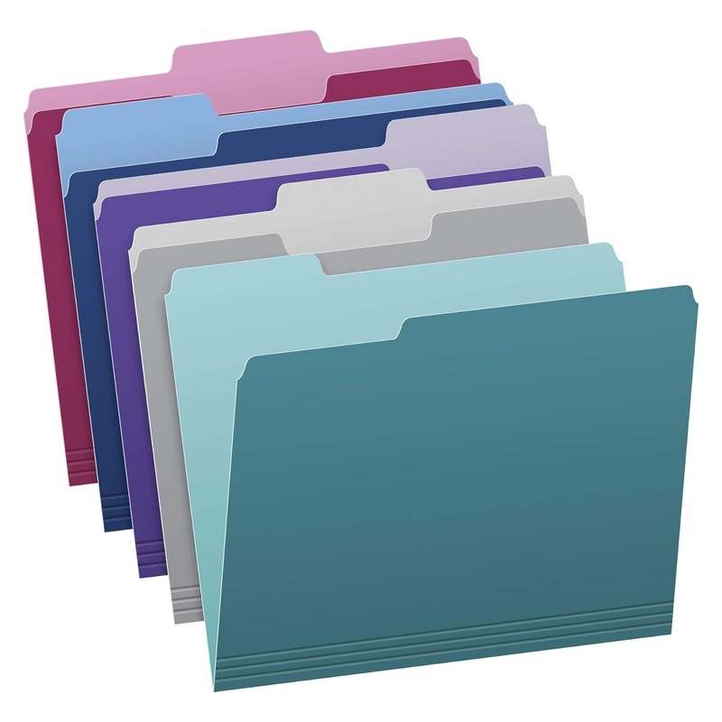 New Pendaflex Two Tone Color File Folders, Letter Size (Teal, Violet, Gray, Navy and Burgundy), 1/3 - Cut Tabs, 100/Box, (02315) - Kidsy