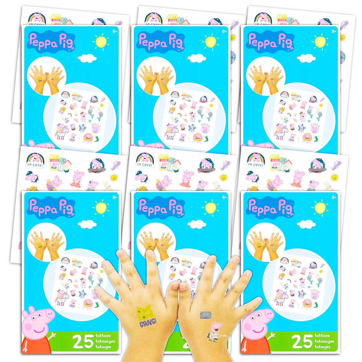 New Peppa Pig Tattoos Party Favors Bundle ~ 150 Peppa Pig Temporary Tattoos, 6 Sheets (Peppa Pig BIrthday Party Supplies) - Kidsy