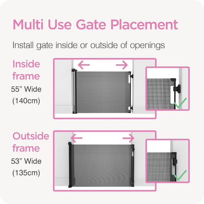 New Perma Child Safety 33" Tall Retractable Baby Gate Up to 55" Wide (Gray) - Kidsy
