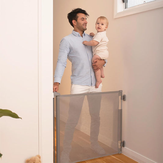 New Perma Child Safety 33" Tall Retractable Baby Gate Up to 55" Wide (Gray) - Kidsy