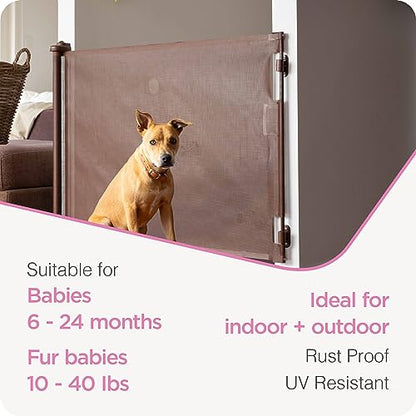 New Perma Child Safety 71 in. Wide X 33 in. Tall Retractable Baby Gate (Brown) - Kidsy