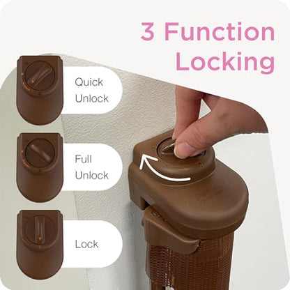 New Perma Child Safety 71 in. Wide X 33 in. Tall Retractable Baby Gate (Brown) - Kidsy