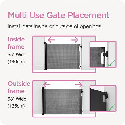 New Perma Retractable Baby Gate 55"W x 33"H (Black) - Kidsy