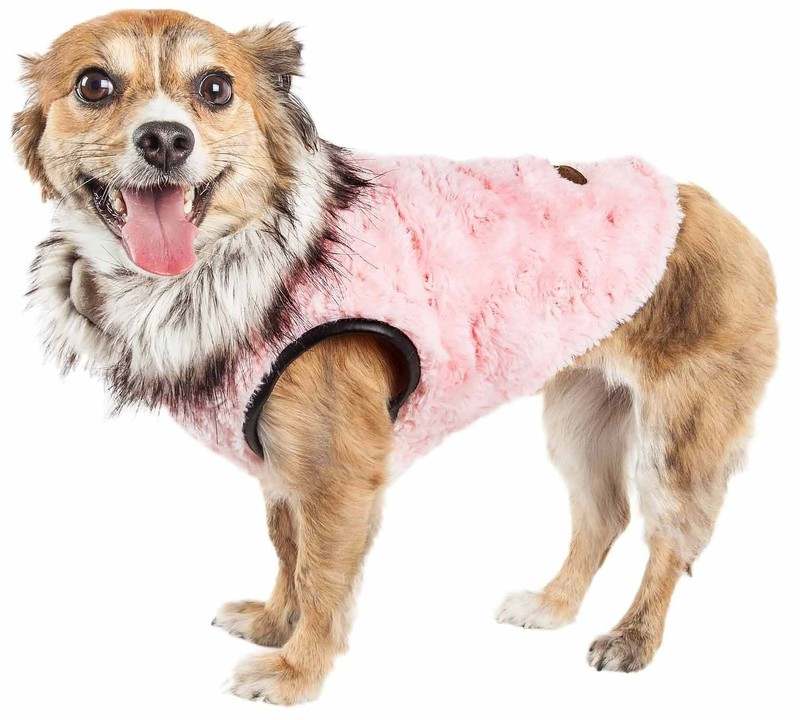 New Pet Life 45PKLG Luxe Pinkachew Charming Designer Mink Fur Dog Coat Jacket, Light Pink - Large FINAL SALE
