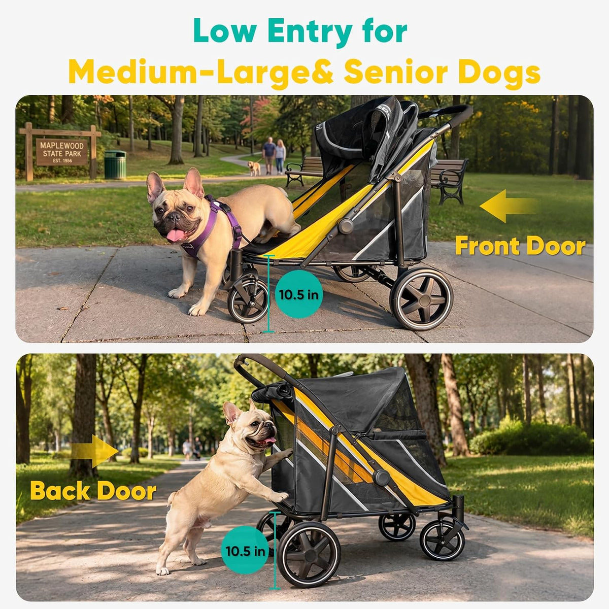 New Petbobi Dog Stroller for Large Medium Dogs up to 80 lbs (Black & Yellow) - Kidsy