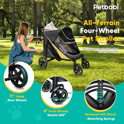 New Petbobi Dog Stroller for Large Medium Dogs up to 80 lbs (Black & Yellow) - Kidsy