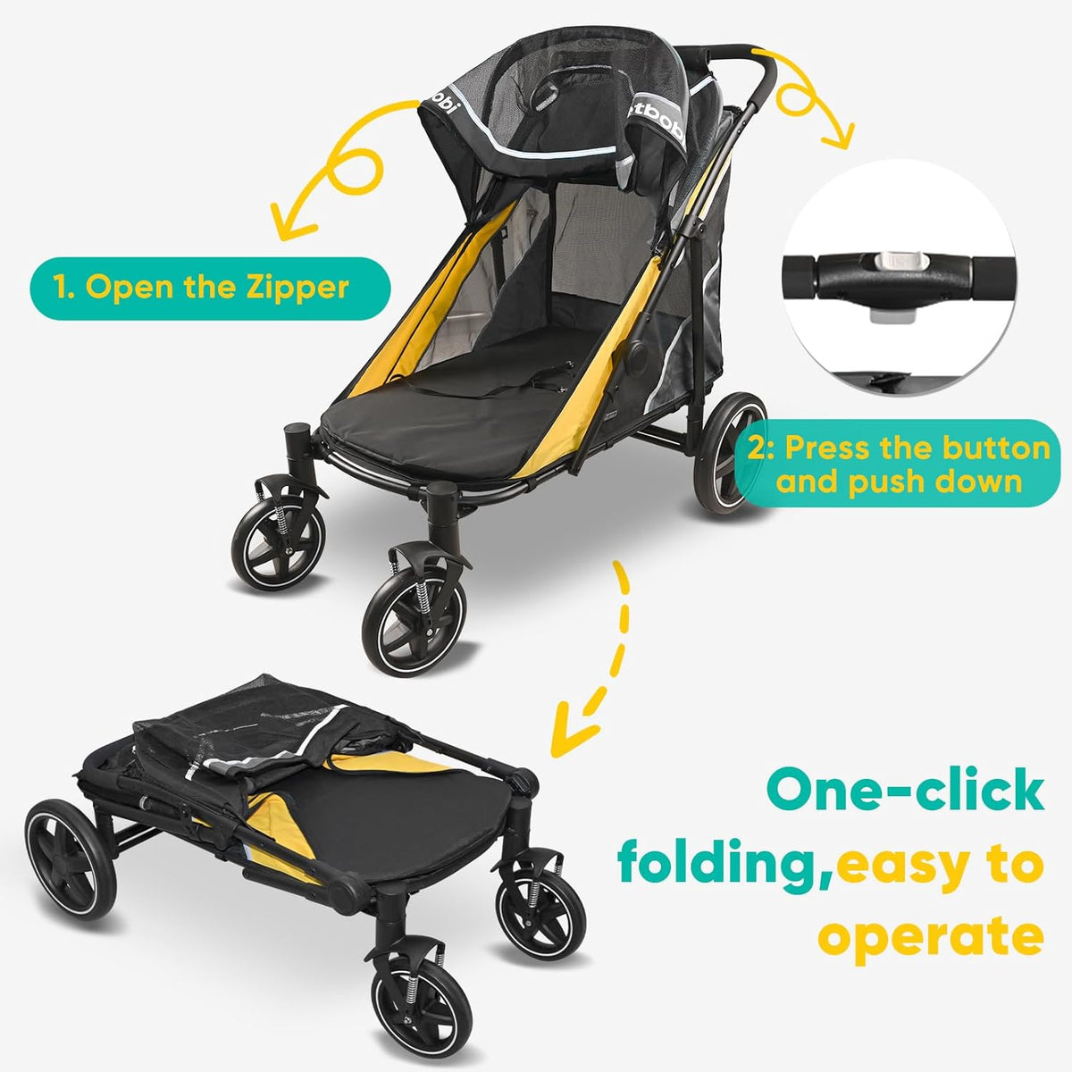 New Petbobi Dog Stroller for Large Medium Dogs up to 80 lbs (Black & Yellow) - Kidsy