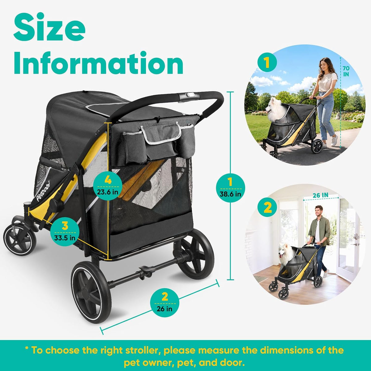 New Petbobi Dog Stroller for Large Medium Dogs up to 80 lbs (Black & Yellow) - Kidsy
