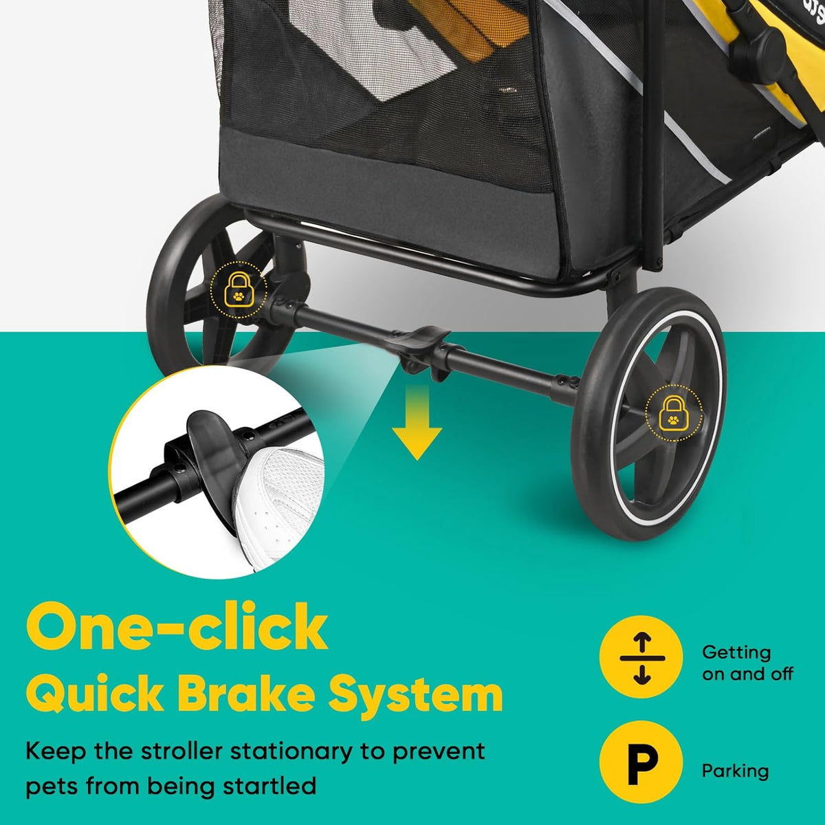 New Petbobi Dog Stroller for Large Medium Dogs up to 80 lbs (Black & Yellow) - Kidsy