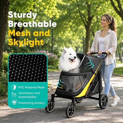 New Petbobi Dog Stroller for Large Medium Dogs up to 80 lbs (Black & Yellow) - Kidsy