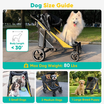 New Petbobi Dog Stroller for Large Medium Dogs up to 80 lbs (Black & Yellow) - Kidsy