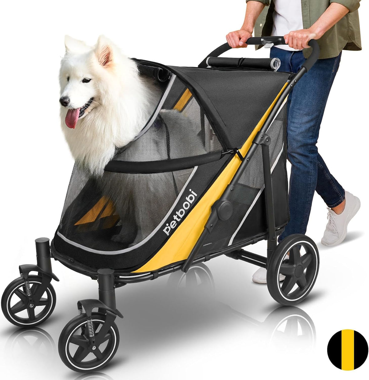 New Petbobi Dog Stroller for Large Medium Dogs up to 80 lbs (Black & Yellow) - Kidsy